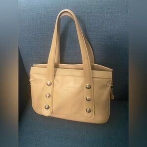 Longchamp Tan Leather Double Handles Tote Bag Purse Silver Tone Hardware
